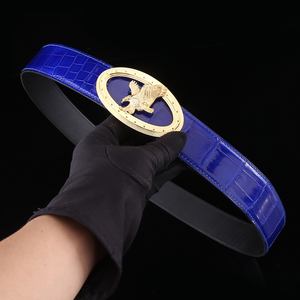 <b>Men's</b> Customized Luxury Formal <b>Belt</b> with Steel Buckle Crocodile Skin High Gloss Durable Custom Logo Option - Product Image 3