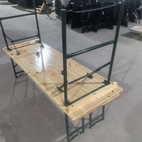 Ensemble table et banc pliables en bois de sapin massif avec support métallique renforcé pour l'extérieur, le jardin, la terrasse, le restaurant