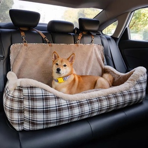 Lit de siège de voiture pour chien à motif de rayures moelleuses de luxe pour chien de taille moyenne Lit de siège d'appoint double lavable en machine détachable pour animaux de compagnie - Product Image 3
