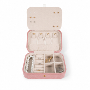 Zebopak Pink Velvet Portable Jewelry Organizer <b>Box</b> with <b>Mirror</b> Ring Earring Necklace Storage Travel Case Wholesale - Product Image 3