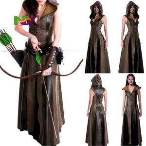 Ecoparty Women's Medieval Vintage Archer Hooded Cosplay Costume Warrior Arrow <strong>Hoodie</strong> Leather Dress Cloak Sleeveless Vests - Product Image 5