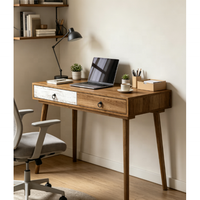 Bureau d'écriture en bois bicolore style ferme, table console à 2 tiroirs avec pieds coniques en bois massif, bureau d'ordinateur pour la maison ou le bureau