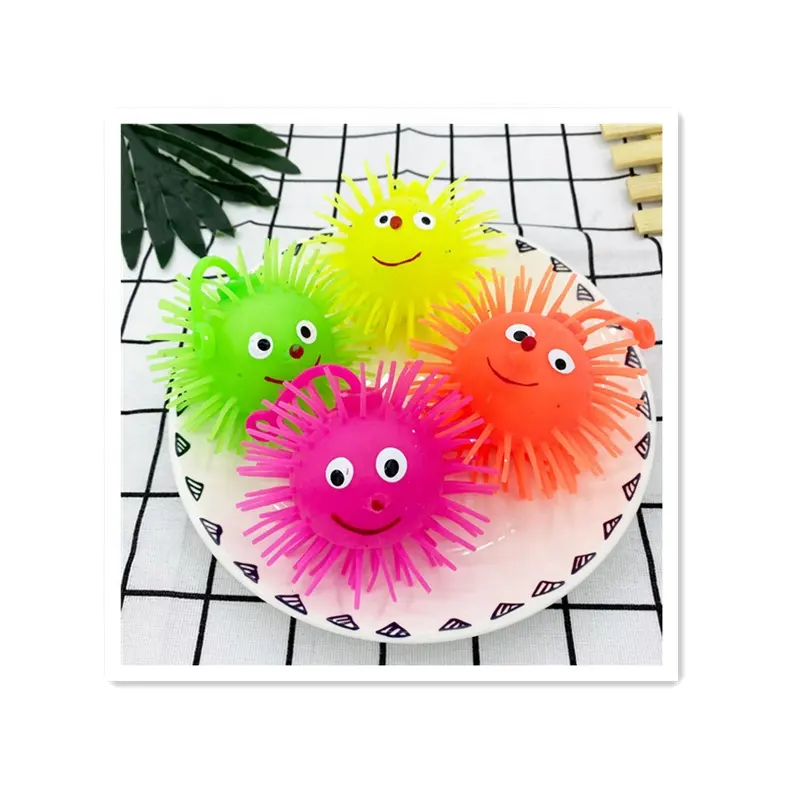 smiling face TPR Fluffy Light LED Ball Animal Nose Squishy Face Flashing Puffer Balls for kids