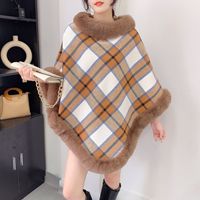 Châles d'hiver pour femmes, poncho ample, pull en fourrure à carreaux, châle long triangulaire, pull-over, streetwear, manteau d'automne