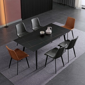 Mesa de comedor de lujo con patas de acero inoxidable, Rectangular, nórdica, 4 y 6 asientos, juego de Mesa de cerámica de mármol - Product Image 1
