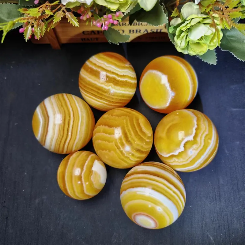 Wholesale Yellow Honey Iceland Sphere High Quality Crystals Yellow Orange Calcite Striped Ball For Healing