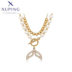 T000696078 gioielli di moda gioielli di Xuping elegante coda di pesce perline di zircone collana di perle di colore 14K collana di acciaio inossidabile - Product Image 1