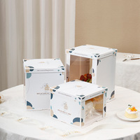 Boîte à gâteau d'anniversaire carrée translucide 3-en-1, emballage de pâtisserie simple ou double couche, boîte cadeau de dessert en gros, estampage