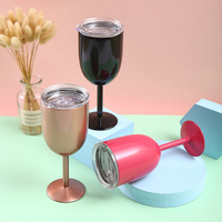 Verres à vin incassables à Double paroi en acier inoxydable 18/8, gobelet à vin à tige avec couvercle anti-éclaboussures 12 Oz