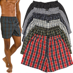 Promotion Boxer Homme Taille Mi-Haute 100% Coton Respirant à Carreaux et Rayures Ceinture Élastique Logo Tissé Lavable en Machine - Product Image 3