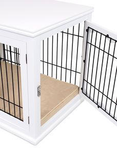 La mejor perrera decorativa de alambre de madera de doble puerta para perros con cama de hierro para mascotas, muebles, caja para perros, cuencos de acero para gatos - Product Image 4