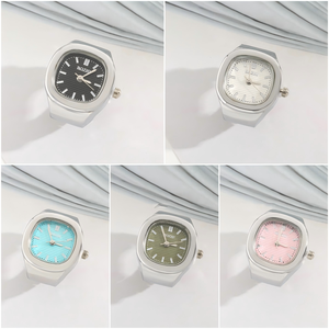 Modische Retro-Verlobungsuhren-Ringe Niedliche Quadratische Fingeruhr Gold-Silber-Stil Flexibles Dehnbares Stahlband Quarzwerk - Product Image 4