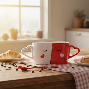 Tazas de Cerámica Personalizadas <span class=keywords><strong>para</strong></span> Él y Ella, Diseño Asimétrico Rojo y Blanco, Regalo Único de Amor con Logotipo <span class=keywords><strong>Personalizado</strong></span> <span class=keywords><strong>para</strong></span> el Regreso a Clases - Product Image 3