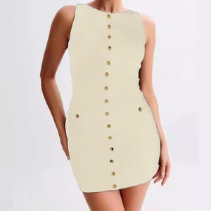 Robes Courtes en Laine Amincissantes Personnalisables de Haute Qualité pour l'Été, Sans Manches, Col Rond, Boutons et Poches - Product Image 2