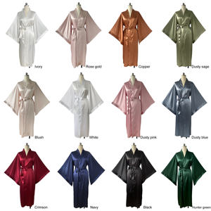 नए आगमन 12 रंग के स्टॉक महिला ब्राइडल ड्रेसिंग गाउन साटन रेशम की शादी की नाइट गाउन ड्रेस वाइड आस्तीन - Product Image 1