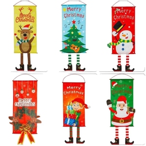Bannières suspendues de Noël avec motifs Père Noël, bonhomme de neige, renne, elfe, et inscription Joyeux Noël pour la décoration de fenêtre - Product Image 5