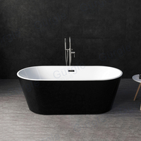 Baignoire noire au design moderne, baignoire portable de luxe, homologuée CE CUPC, autoportante en acrylique, 170 cm, avec drain ovale pour salle de bain