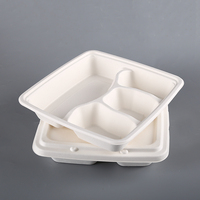 Contenant alimentaire jetable en bagasse de canne à sucre, carré, 3 et 4 compartiments, vaisselle biodégradable