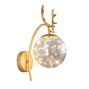 Appliques Murales Modernes de Luxe avec Abat-jour Rond en Verre Style Nordique, Lumière de Couloir pour Décoration de Chevet de Chambre, Lampes Murales LED Dorées en Forme de Corne 6W - Product Image 1