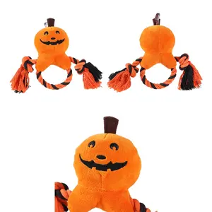 Cute pet dog toy stuffed pumpkin with rope soft plush toy pumpkin for dog halloween gifts