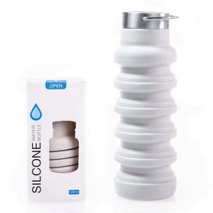 Silicone Water Bottle 500ml Reusable Collapsible With Lid For Outdoor Travel Hiking Camping Minimalist Design - Product Image 1