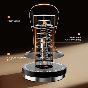 Tasseur à café professionnel en acier inoxydable avec base ondulée, poignée en bois massif 51/53/58mm, profondeur réglable et pression constante - Product Image 3