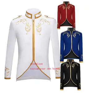 ecowalson Men's Victorian Vintage Medieval Jacket Coat Embroidery Zip Up Stand Collar Prince King Cosplay Costume Blazera Coats