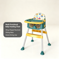 Chaise haute multifonctionnelle pour bébé avec dossier en forme d'aile, base coulissante, chaise haute pour enfants à domicile