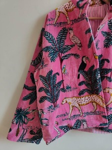 เสื้อแจ็กเก็ตกำมะหยี่พิมพ์ลายป่าสีชมพูเสื้อโค้ทผ้ากำมะหยี่โบฮีเมียนสำหรับชุดราตรี - Product Image 5