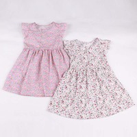 Robe pour filles à imprimé floral coloré classique, robe courte à manches bouffantes pour tout-petits, taille élastique, robe trapèze