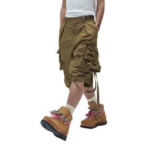 กางเกงขาสั้นลำลองไนลอนขายส่ง เอวกลาง สีซีดสไตล์วินเทจ ทรงหลวม มีกระเป๋าหลายช่อง เชือกผูกเอว แบบชุดทำงาน/ทหาร - Product Image 1