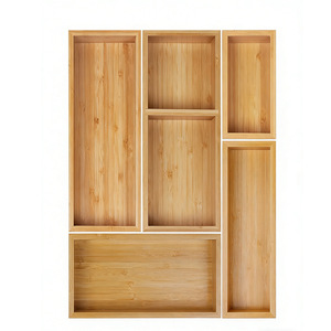 Wooden Drawer Organizer Five Piece Set Rectangular Bamboo Color Utensil <b>Storage</b> <b>Kitchen</b> Cabinet Organizer - Product Image 5