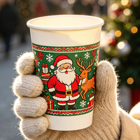Gobelet à café simple paroi Noël en papier kraft robuste jetable 16oz pour emporter, qualité supérieure, vente en gros directe usine