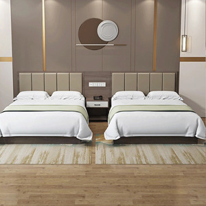 Meubles de chambre à coucher moderne pour appartement d'hôtel Ensemble de lit simple personnalisé Cadre de lit en bois avec têtes de lit rembourrées et table de chevet - Product Image 4