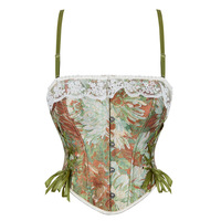 Chuangerm en stock Nouveauté 2026 Hauts corset pour femmes à col carré, à lacets latéraux, avec dentelle blanche à volants et motif floral style peinture à l'huile rétro