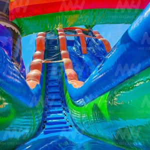 Grand toboggan aquatique gonflable commercial à deux pistes pour adultes, en PVC, avec un design de palmier et une <span class=keywords><strong>piscine</strong></span> - Product Image 3