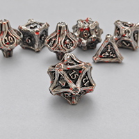 Jeu de dés en métal argenté et rouge, polyédriques à bords tranchants, pour RPG et jeux de société, D4 D6 D8 D10 D12 D20, motif branche de forêt