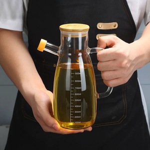 Gran oferta, botella de aceite de vidrio de borosilicato de 1000ml, cocina con dispensador de aceite de vidrio con mango, tapa de bambú y escala - Product Image 3