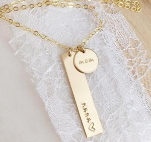 Custom Stainless Steel Friendship Family Christmas Birthday Gift Engraved Bar Disc Mama Mom <strong>Grandma</strong> Necklace <strong>Jewelry</strong> - Product Image 1