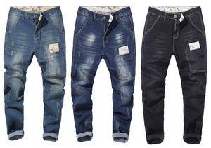 جينز حريم مستقيم غير رسمي هيب هوب عالي الشارع مع قماش قطن سبانديكس ممزق تصميم رقعة مطاطية من الدنيم سراويل رجالية مرنة - Product Image 4