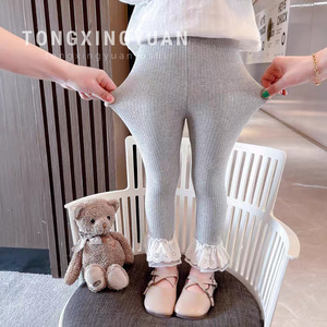 Girls Leggings Solid Color Knitted Cotton Autumn Wear Baby Children's Pants - Product Image 1