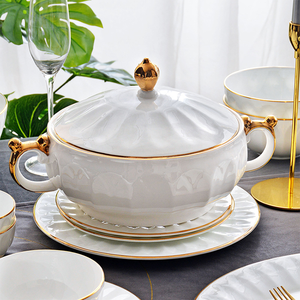 中国サプライヤーカスタマイズデザイン食器セットファインボーン中国ディナーセットエンボス加工高級モダンホワイトゴールドディナーセット - Product Image 2