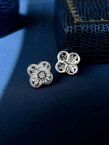 Xinfly 18K White Gold 4 <b>Leaf</b> Clover Earrings Real Diamonds Timeless Design Formal Events Daily Wear Elegant for Women Hot Sale - Product Image 4