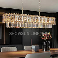 Lustre moderne de luxe en cristal K9 doré, grand luminaire suspendu rectangulaire pour salle à manger, décoration d'îlot de cuisine
