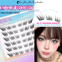Jiejie Faux cils auto-adhésifs en fibre synthétique, effet queue de renard, racine fine et naturelle, 12 rangées, semi-faits à la main, réutilisables