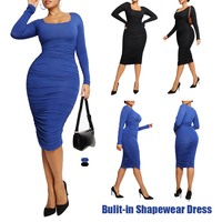 Vente en gros personnalisé 2023 automne et hiver sans couture col carré noir manches longues intégré Shapewear Maxi robe moulante femme robe