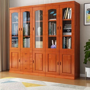 Xiuyuan Spring Scenery <b>Solid</b> <b>Wood</b> <b>Bookcase</b> With Glass Doors Modular Study Cabinet For Home Office Storage - Product Image 2