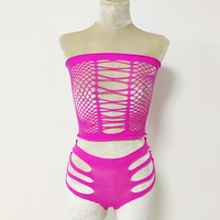 Maille résille 2 pièces évider entrejambe vendeur nuisette Sexy érotique Catsuit ouvert entrejambe collants sous-vêtements Lingerie