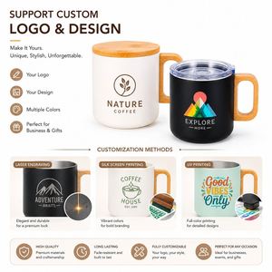 Custom logo 400ml Bamboo Handle Coffee <b>Mug</b> with Lid Promotional Gifts Coffee <b>Tea</b> Office Insulated Stainless Steel Travel <b>Mug</b> - Product Image 6