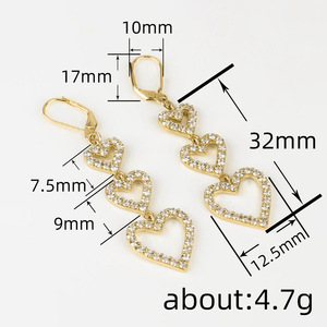 Women's Heart Drop Earrings Micro Pave Cubic Zirconia Evening Dress Fashion Jewelry - Product Image 5